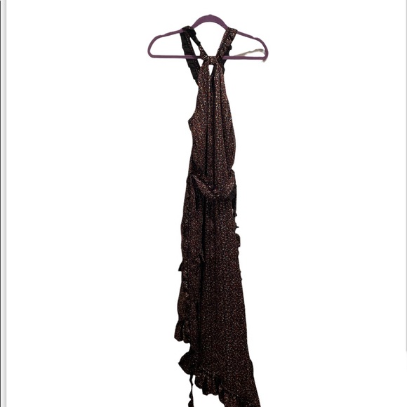 Maxi Dress by Derek Lam Asymmetrical Floral Ruffle Halter, Flowy Size 4 Black - Picture 8 of 12